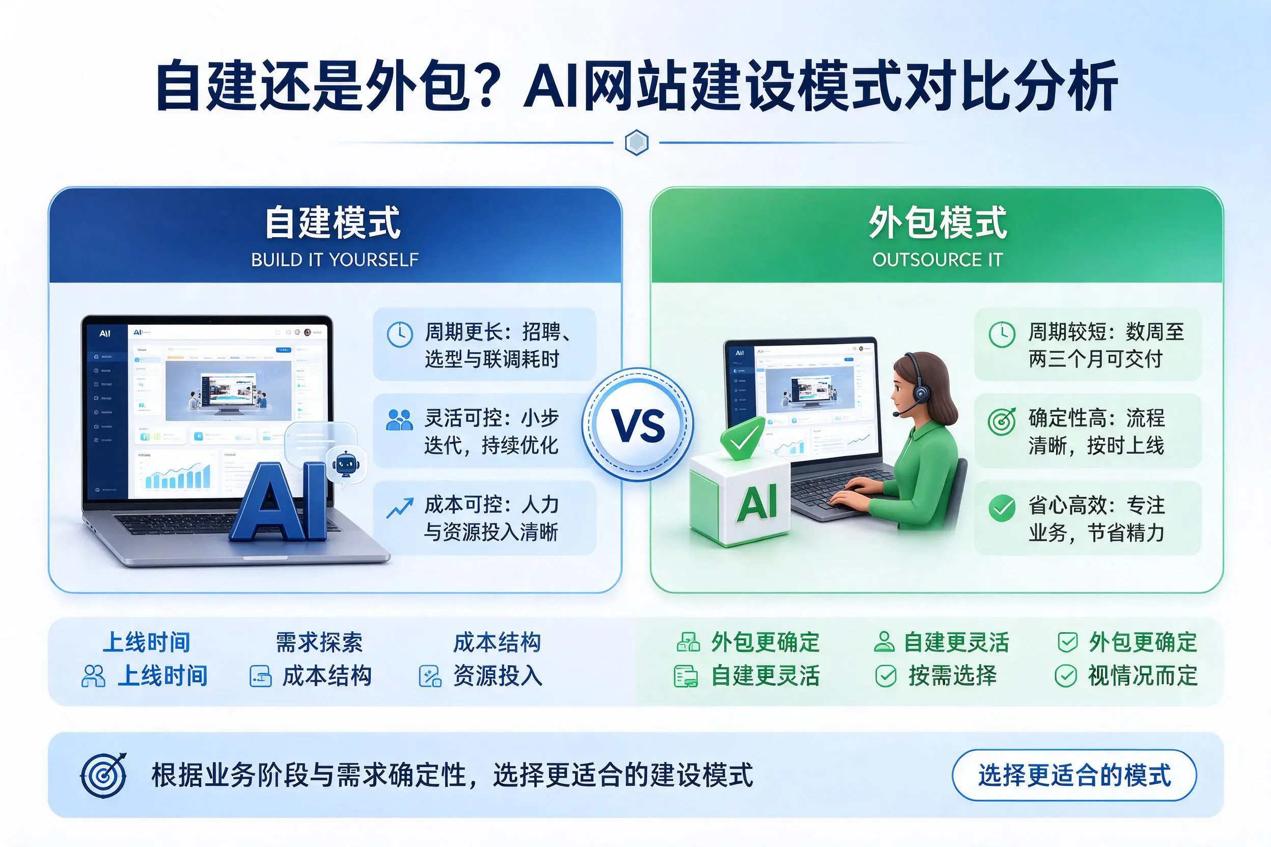 自建还是外包?牡丹江AI网站建设模式对比分析